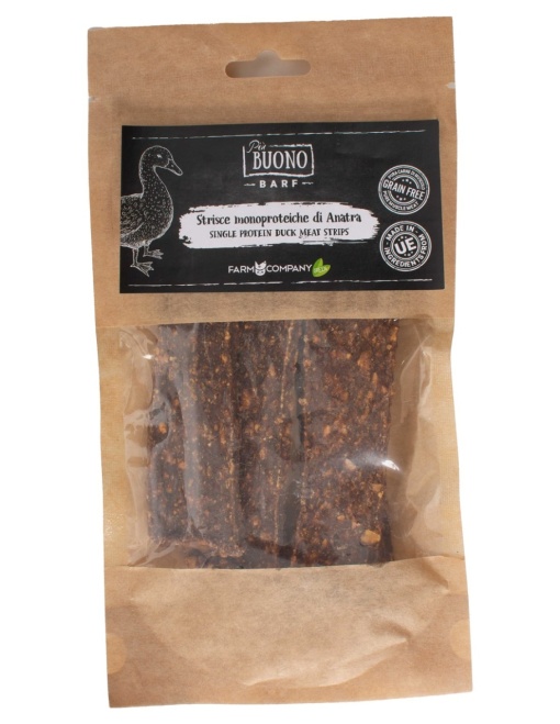 M-PIU155 Farm Company Recompense Caini - Piu Buono Duck Meat Strips Monoprotein 70g