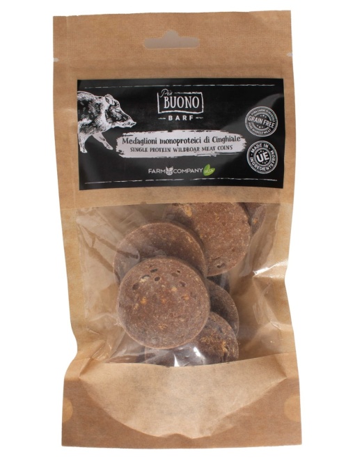 M-PIU147 Farm Company Recompense Caini - Piu Buono Wildboar Meat Coins Monoprotein 70g