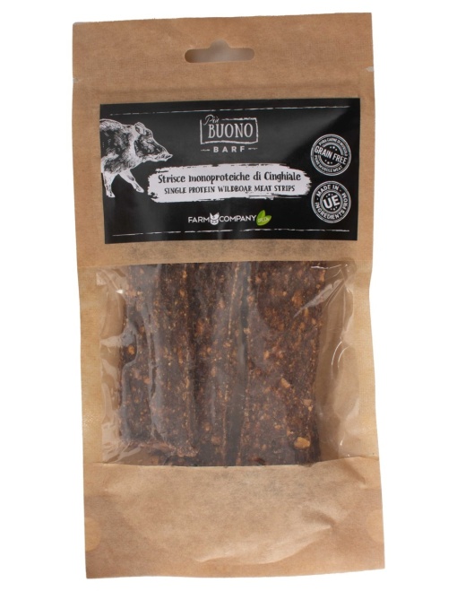 M-PIU157 Farm Company Recompense Caini - Piu Buono Wildboar Meat Strips Monoprotein 70g