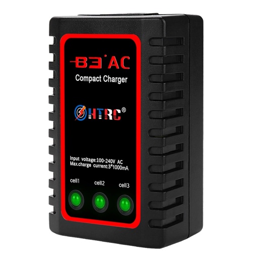 HTRC B3 Pro Max AC töltő LiPo 2-3 cellás akkumulátorokhoz, 7,4-11,1V, teljesítmény 10W, áram 1000mA, 220V-os tápegység, töltés végének érzékelésével.