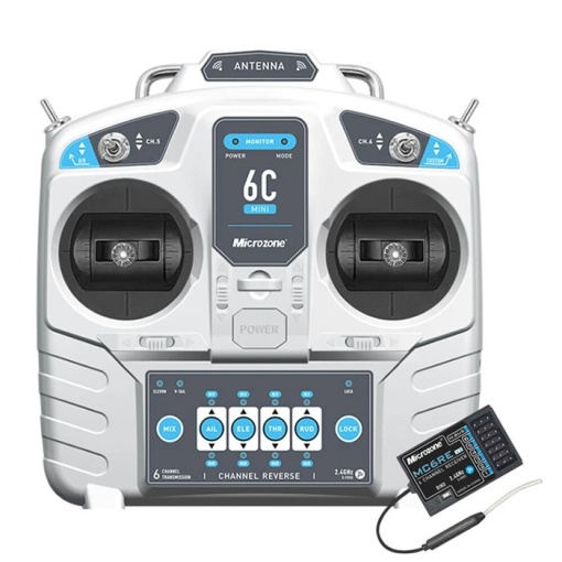 MICROZONE MC6C mini rádió távirányító, 6 csatorna, MC6RE-V2 vevővel, 2,4 GHz-es frekvencián