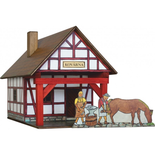 Set constructie arhitectura Fierarie cu grinzi, 39 piese din lemn, Walachia