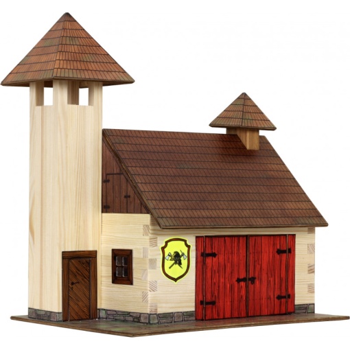 Set constructie arhitectura Statie de pompieri, 128 piese din lemn, Walachia