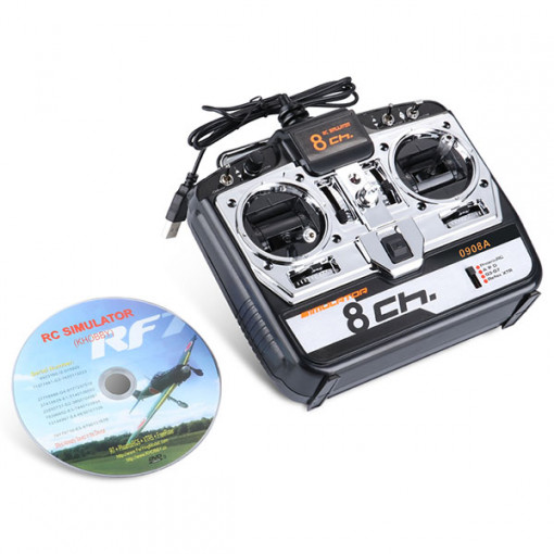 Simulator de zbor pentru aeromodele de tip avion, elicopter si drona cu joystick tip telecomanda cu 8 canale si 4 programe