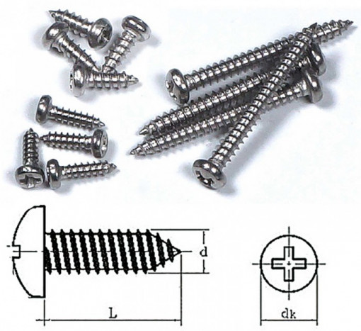 Surub autofiletant, otel inoxidabil, cap cruce, 2x10mm (30 buc)