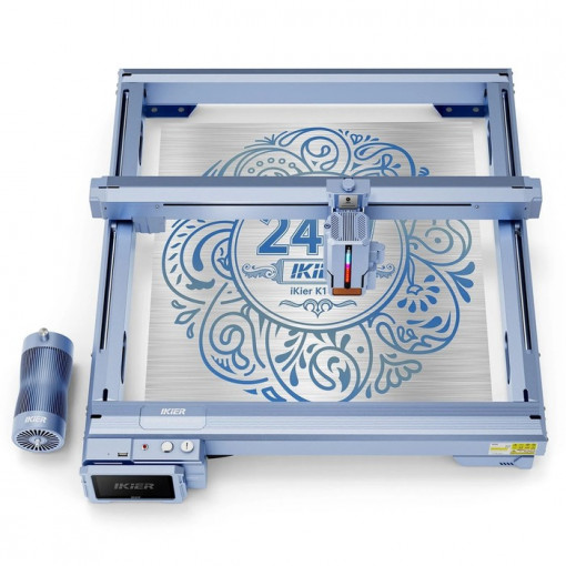 Masina CNC de gravat si taiat cu laser quad ATOMSTACK iKier K1 Pro, putere 130W (laser 24W), 410x410mm, taiere pana la 20mm dintr-o singura trecere si gravare pe lemn, plastic, piele, placi PCB, textile, sticla, si unele tipuri de metal