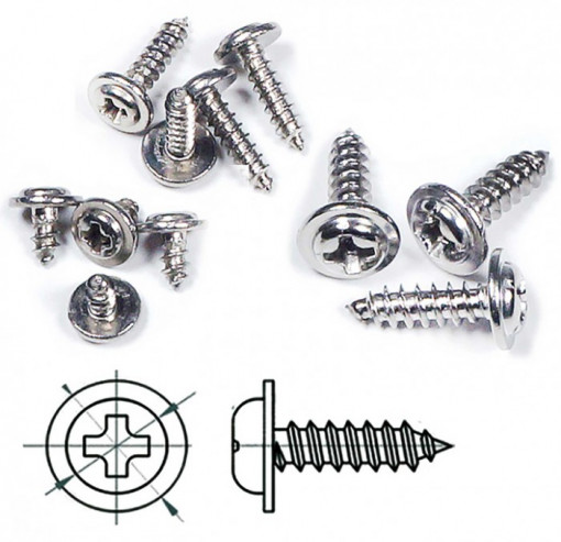 Surub autofiletant otel inoxidabil, cap cruce cu guler, M2x10mm (30 buc)