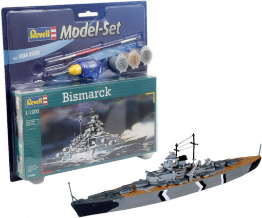 Navomodel macheta Revell BISMARCK Kit 1:1200, set cu adeziv si vopsele (200 mm)