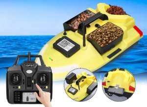 Csali, úszó és csali csónak, GPS, három tartály, kapacitás 2 kg, hatótávolság 500 m, akkumulátor 12000 mA, rádió távirányító 2.4GHz, fluoreszkáló ház. - Img 3