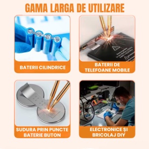 Erős, hordozható, 2-tűs ponthegesztő gép, 2 üzemmóddal (automatikus és kézi), 1,5 hüvelykes színes LCD kijelzővel, 90–99 teljesítményfokozattal, hőmérséklet-figyeléssel, beépített újratölthető akkumulátorral, nikkel szalaggal az akkumulátorok forrasztásához - Img 3