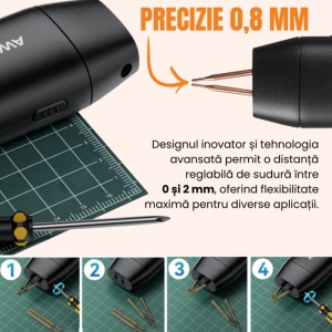 Aparat de sudura in puncte puternica, portabil, cu 2 pini, 2 moduri, automat si manual, ecran LCD color 1.5", 90-99 trepte de putere, monitorizare temperatura, acumulator reincarcabil integra, cu banda de nichel inclusa, pentru lipit acumulatori - Img 10