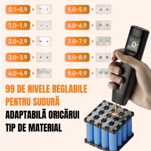 Erős, hordozható, 2-tűs ponthegesztő gép, 2 üzemmóddal (automatikus és kézi), 1,5 hüvelykes színes LCD kijelzővel, 90–99 teljesítményfokozattal, hőmérséklet-figyeléssel, beépített újratölthető akkumulátorral, nikkel szalaggal az akkumulátorok forrasztásához - Img 7