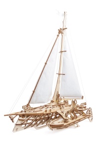 Mechanikus 3D puzzle - Fából készült trimarán hajó - Img 2