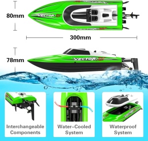 Barca cu telecomanda VolantexRc VECTOR XS Mini complet echipata, viteza 30km/h, 300mm, verde - Img 2