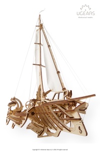 Mechanikus 3D puzzle - Fából készült trimarán hajó - Img 3