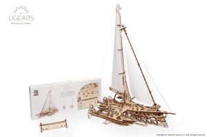 Mechanikus 3D puzzle - Fából készült trimarán hajó - Img 4