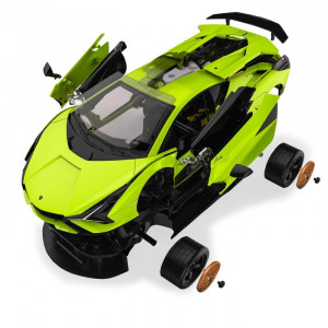 Autóépítő készlet távirányítóval Lamborghini Sian FKP 37, 1:18 méretarány, zöld, 72 alkatrész, 72 db - Img 8