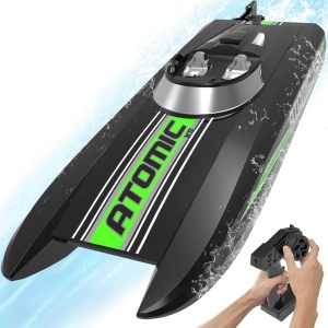 Barca cu telecomanda VolantexRc ATOMIC XS complet echipata, viteza 30km/h, 272mm, negru cu verde - Img 1