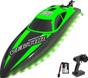 Barca cu telecomanda VolantexRc VECTOR LUMEN complet echipata, viteza 32km/h, 300mm, banda LED, verde - Img 1