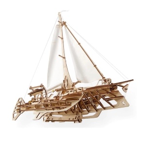 Mechanikus 3D puzzle - Fából készült trimarán hajó - Img 1