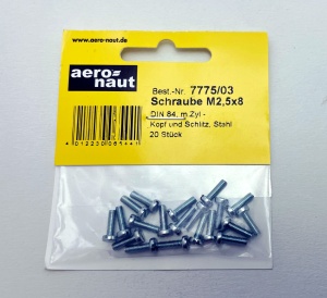 Surub cu cap cilindric din otel, cap linie, M2.5 x 8 mm (20 buc)