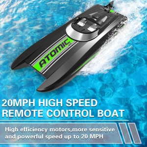 Barca cu telecomanda VolantexRc ATOMIC XS complet echipata, viteza 30km/h, 272mm, negru cu verde - Img 2