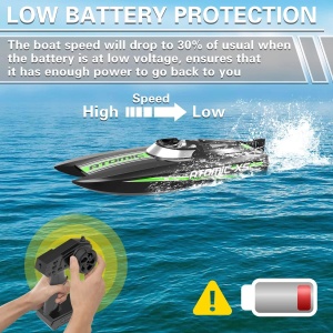 Barca cu telecomanda VolantexRc ATOMIC XS complet echipata, viteza 30km/h, 272mm, negru cu verde - Img 3