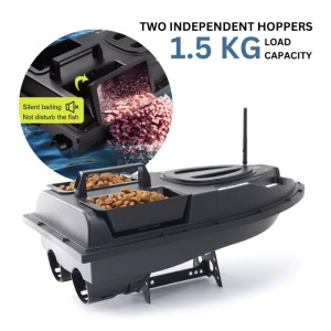 Csalizó, etető és csalogató hajó, 2 tartállyal, 1,5 kg-os kapacitással, 500 m-es hatótávolsággal, 5200 mAh-s akkumulátorral, LED-es világítással, 2,4 GHz-es távvezérléssel és sebességtartó automatikával - Img 7