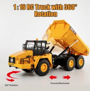 Huina csuklós dömper játék, távirányítóval, hangokkal és fényekkel, 11 csatornás, 1:14 méretarány, 2,4 GHz-es frekvencia - Img 2
