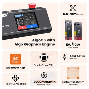 Készlet DIY MK2 CNC lézergravírozó és vágógép ALGOLASER, teljesítmény 96W (lézer 10W), 400x435 mm, vágási mélység max. 6mm és gravírozás fára, műanyagra, bőrre, PCB lapokra, textíliára, üvegre. - Img 3
