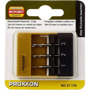 Set 3 freze tungsten, 2 caneluri, Proxxon 27116, 1.0-2.0-3.0mm, ax 3.0mm - Img 3