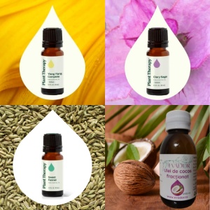 Set pentru echilibru hormonal – cu ulei de cocos fracționat, salvie, ylang ylang și fenicul dulce