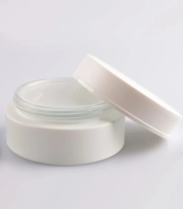 Borcan sticlă mată albă cu capac și disc AK 200 ml - Img 1