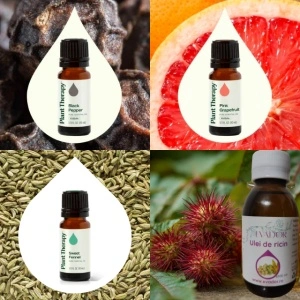 Set anti-celulitic natural – cu ulei de ricin, fenicul dulce, grapefruit roz și piper negru