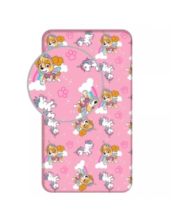 Cearceaf cu elastric,Paw Patrol Unicorn,90x200 cm,fete ,bumbac