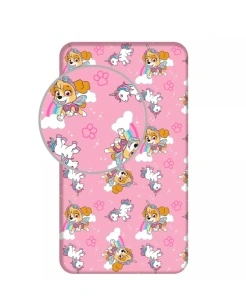 Cearceaf cu elastric,Paw Patrol Unicorn,90x200 cm,fete ,bumbac
