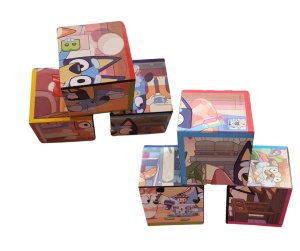 Cuburi tip puzzle din lemn ,Bluey,6 cuburi,6 puzzle,+2ani - Img 1