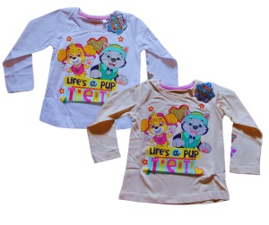 Bluza cu maneca lunga ,Paw Patrol,fete ,paun,bumbac,alb -vanilie