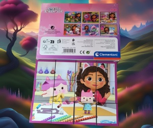 Cuburi tip puzzle din lemn ,Gabby's Dollhouse,16x12 cm,12 cuburi,6 puzzle,+3ani - Img 2