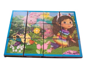 Cuburi tip puzzle din lemn ,Gabby's Dollhouse,16x12 cm,12 cuburi,6 puzzle,+3ani - Img 3