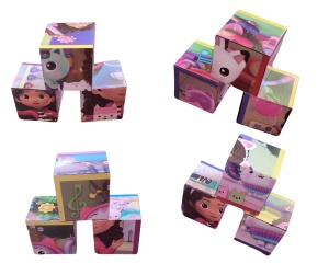 Cuburi tip puzzle din lemn ,Gabby's Dollhouse,16x12 cm,12 cuburi,6 puzzle,+3ani - Img 4