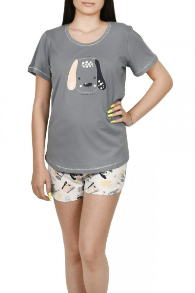 Pijama scurta cu imprimeu vesel, Vienetta, gri - Img 2