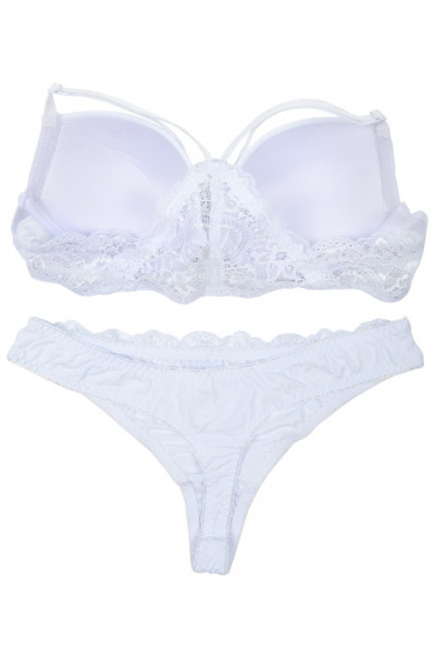 Set sutien cu bretele in “X” si chilot tanga, alb - Img 5