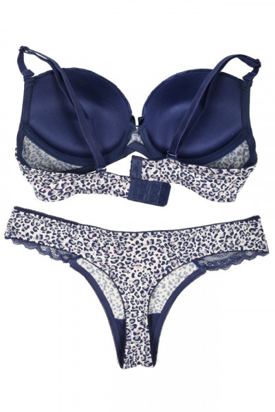 Set sutien cu chilot, imprimeu leopard, bleumarin - Img 4