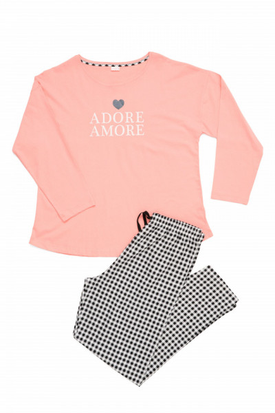 Pijamale bumbac Amore, big size, roz piersic
