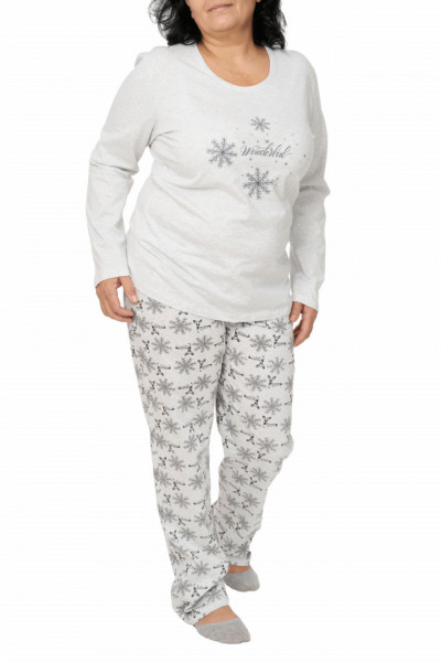 Pijamale dama din bumbac, Adelle, big size, gri melange