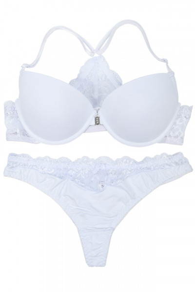 Set sutien cu bretele in “X” si chilot tanga, alb - Img 6