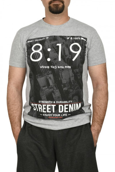 Tricou barbat cu imprimeu Street Denim, gri