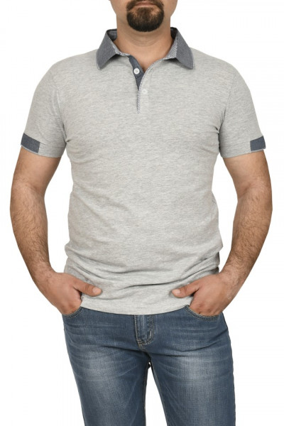 Tricou clasic cu guler, Glo Story, gri