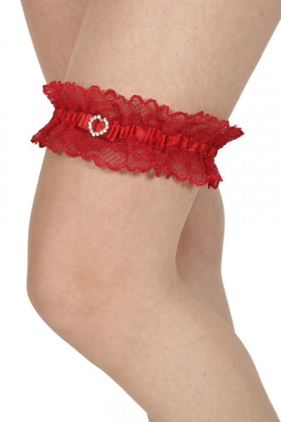 Jartiera din dantela, cu accesoriu inimioara, rosu